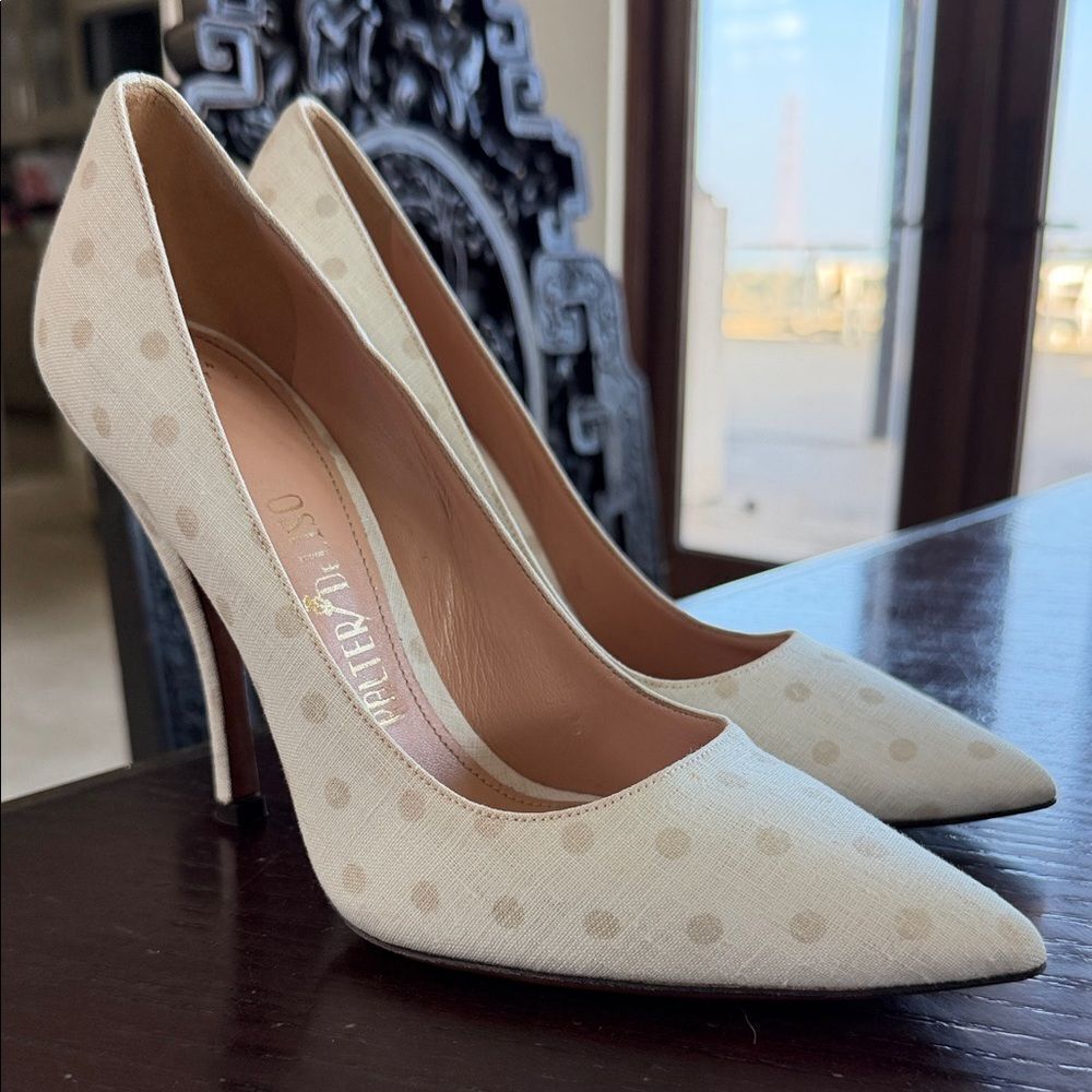 Elegant Beige Polka Dot Heels